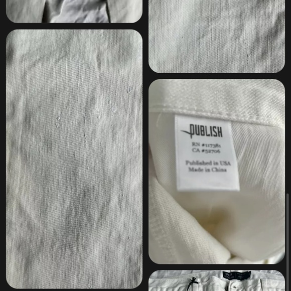 PUBLISH MENS BUTTON Distressed White JEAN SZ 38 - Picture 2 of 3